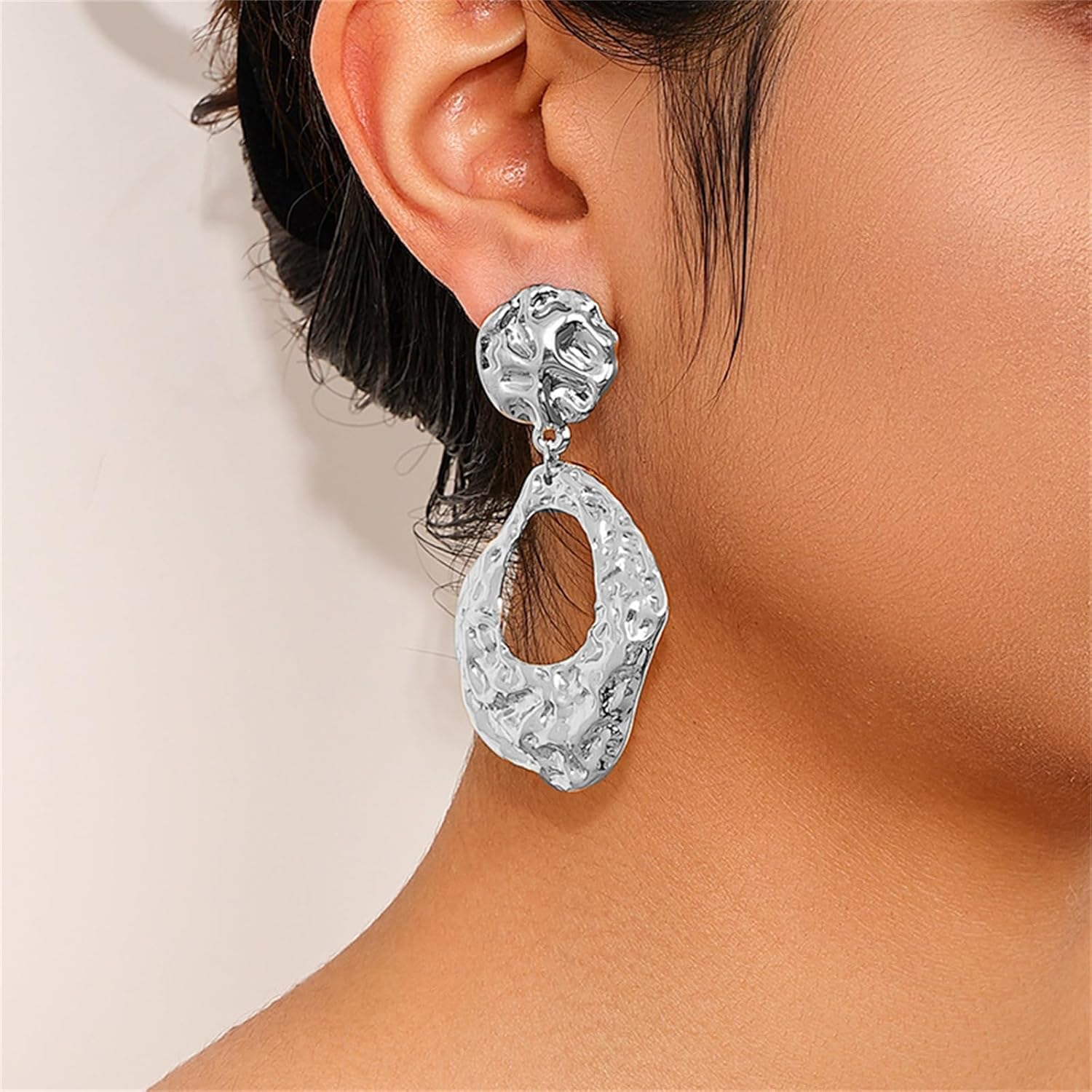 WCRAZYE Hammered Earrings for Women Exaggerated Boho 14K Gold Plated Geometric Posts Teardrop Statement Dangle Earrings Boho Hammer Earrings Irregular Gold Stud Earrings Trendy Bohemian Jewelry Gift - Image 2