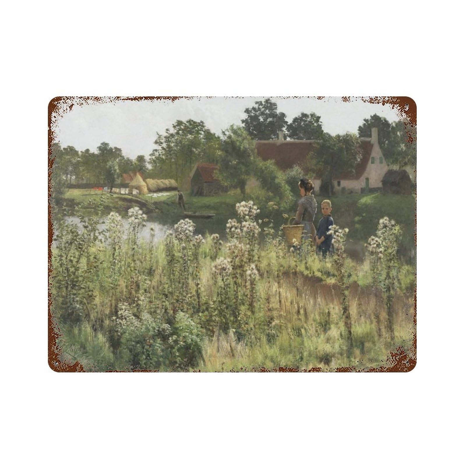 xiaoxiaoshen Vintage Wildflower Field Oil Painting_ Farmhouse Landscape Wall Decor Art Metal Tin Poster Modern Home Decor Art Home Bar Shop Decorations Vintage Sign 30x40cm
