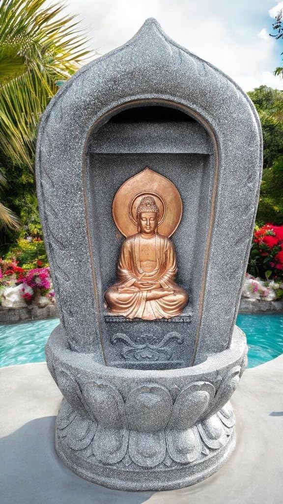 Water Fountain Outdoor Big Size Garden Buddha Water Fountain with Carved Stone Design, 38 cm Height with LED Lights Water Pump-image-44