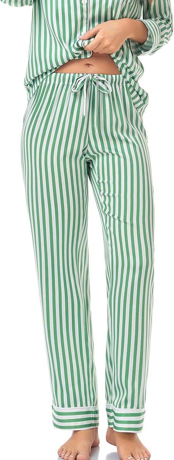 Women's Satin Pajama Set Long Sleeve Button Down Sleepwear 2-Piece Silky Pj Set - Image 4