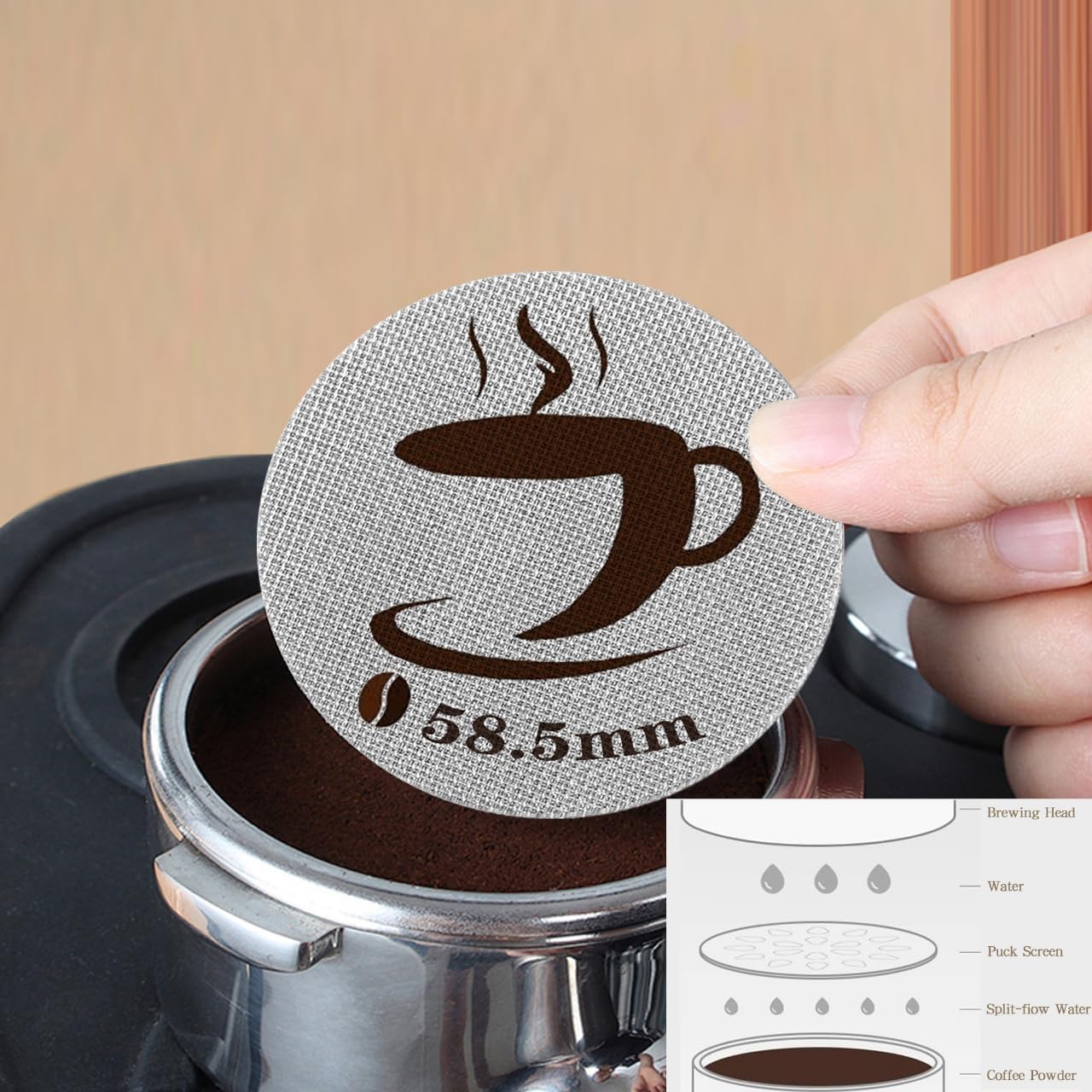 58.5mm Espresso Puck Screen, Reusable Puck Screen Replacement, Perfect Espresso Distribution Tool Compatible with Espresso Machine 58.5mm Portafilter Basket, 1.7mm Thickness 150μm (1, 58.5mm) image 3