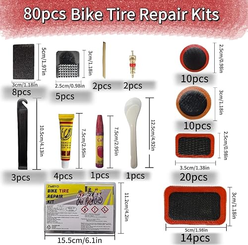 Miniatura 2 de Kit de reparación de neumáticos de bicicleta, kit de parches de tubo de bicicleta de 80 piezas con palancas de neumáticos de bicicleta, parche