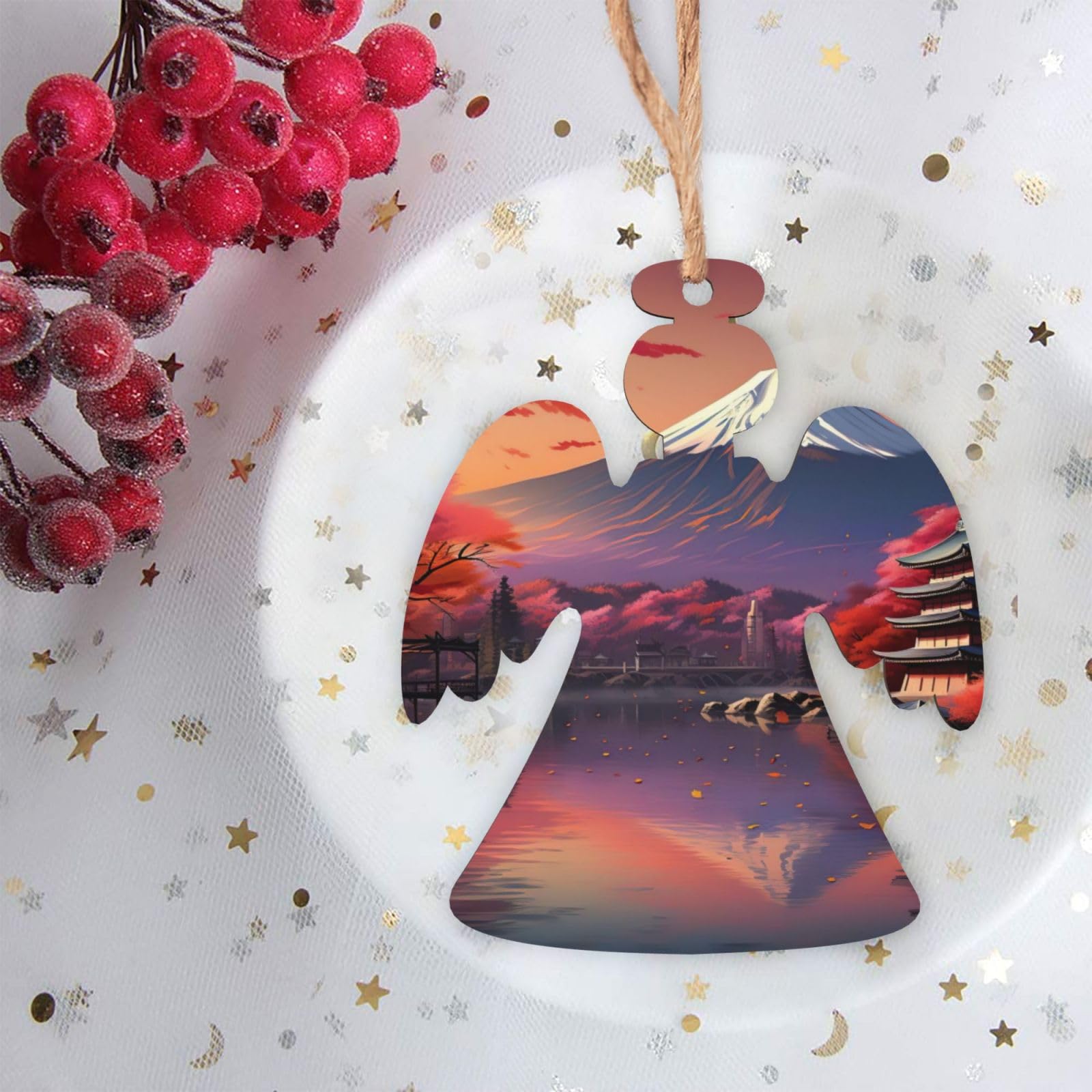 Crafts Pendant - Wooden Christmas Tree Ornament Set, Angel