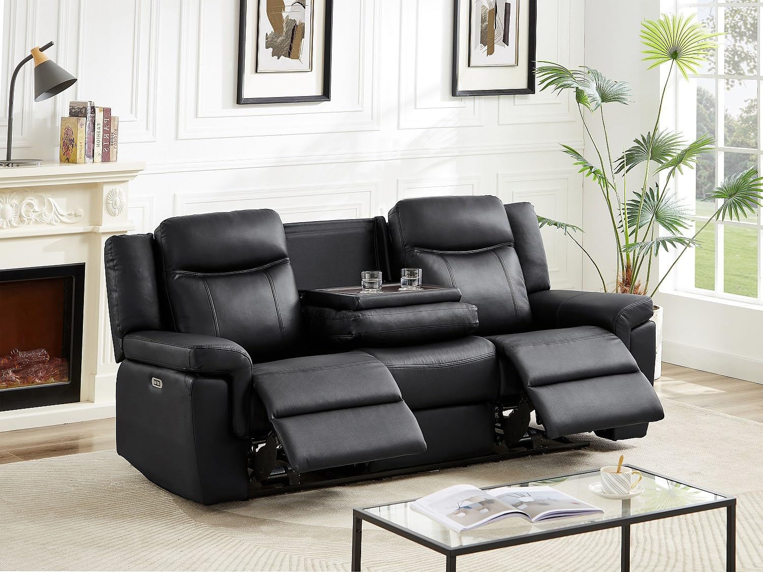 Vente-unique - Sofá Relax 3 plazas Kenneth - Piel - Negro