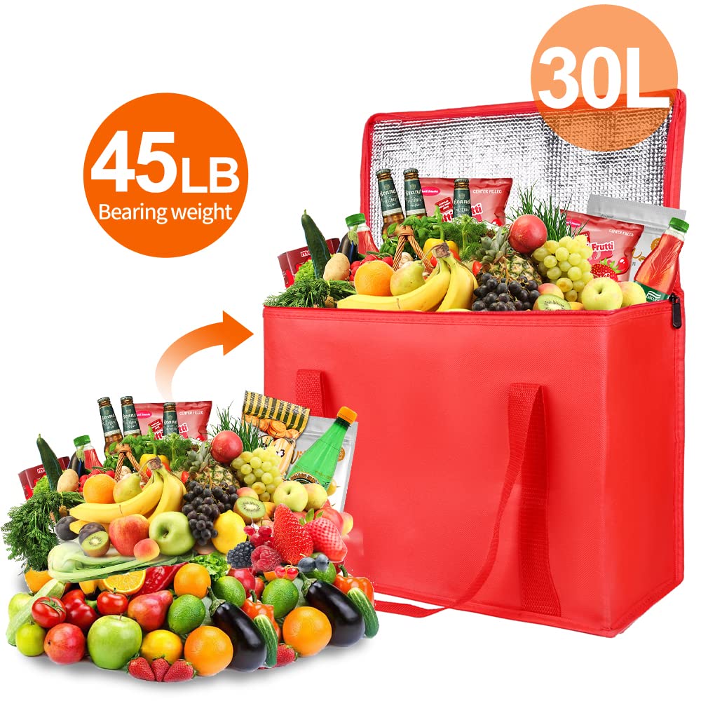 Bolsa térmica aislada para picnic, bolsas de entrega de alimentos para compras, 4 unidades, color rojo, grande
