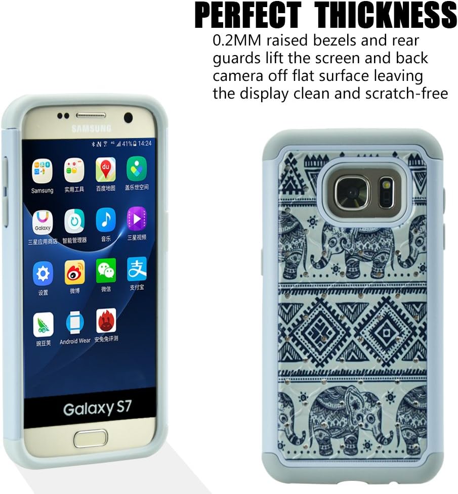 MagicSky S7 Case, Galaxy S7 Case, [Shock Absorption] Studded Rhinestone Bling Hybrid Dual Layer Armor Defender Protective Case Cover for Samsung Galaxy S7 (Elephant)
