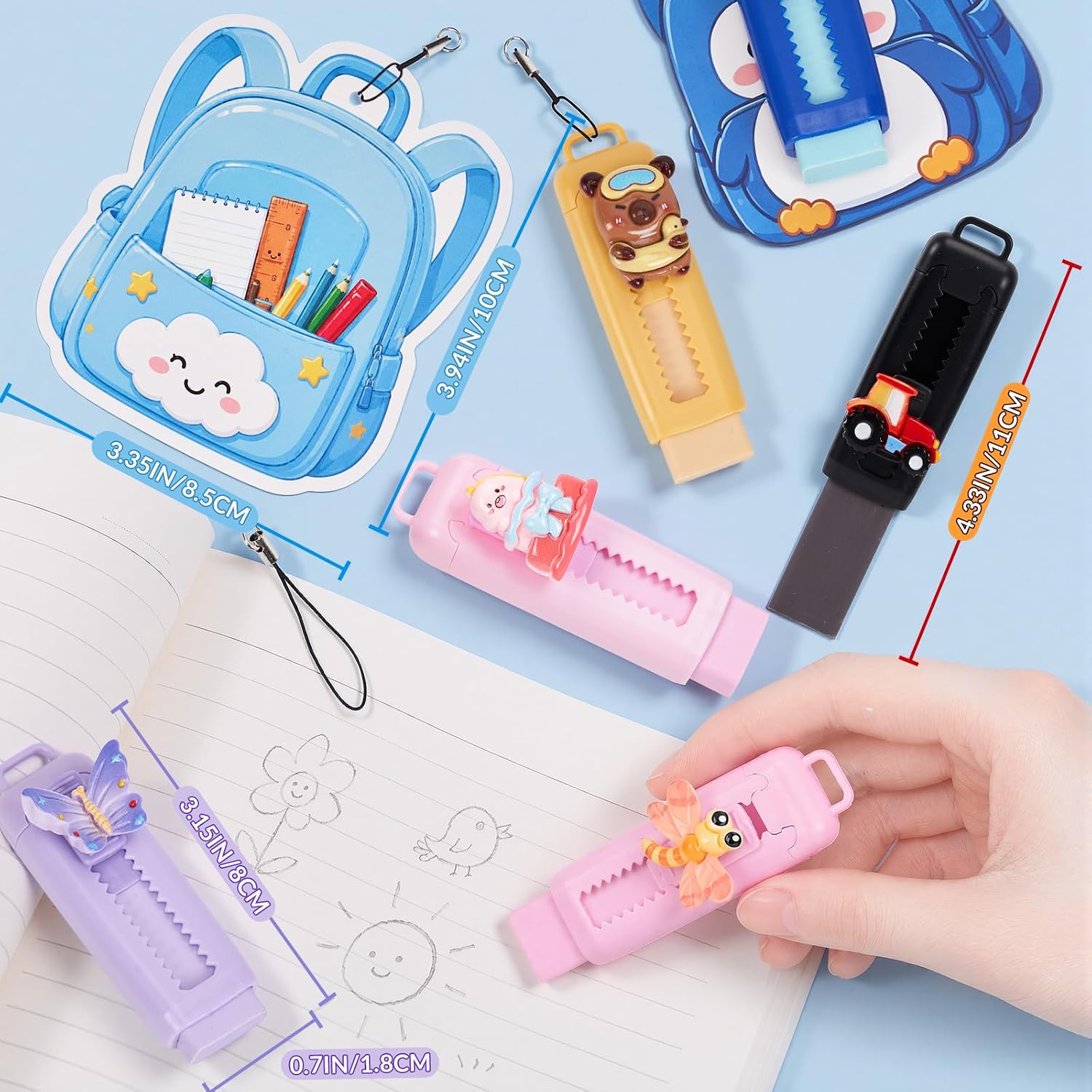 24 Set Back to School Gifts for Students, Include 24 Cute Retractable Erasers, Welcome Cards and Strings, First Day of School Gift, Classroom Rewards, Party Favors, Teacher Rewards