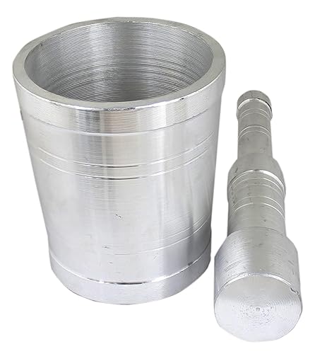 Miniatura 2 de Parijat Handicraft Juego de mortero y mortero de aluminio de calibre pesado o Khal Dasta Ural Set de mortero y mortero especias, molinillo de