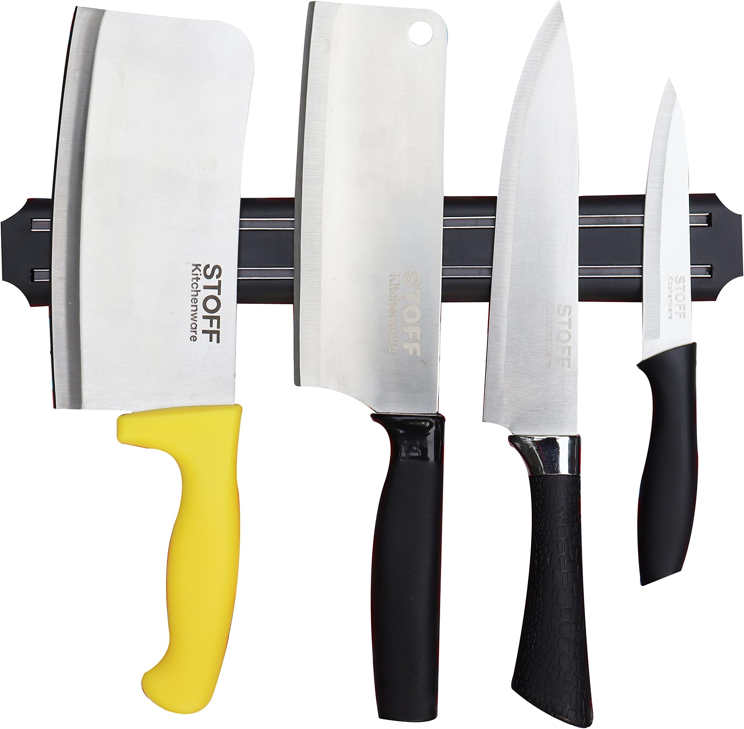 STOFF Stainless Steal Kitchen Knife Set For Meat, Veg, Bone Cutting & Magnetic Knife Stand Heavy Duty Knife for Home Kitchen Use & Magnet Knife Storage Strip | Set Of 4 Knife & 1 Magnetic Knife Holder