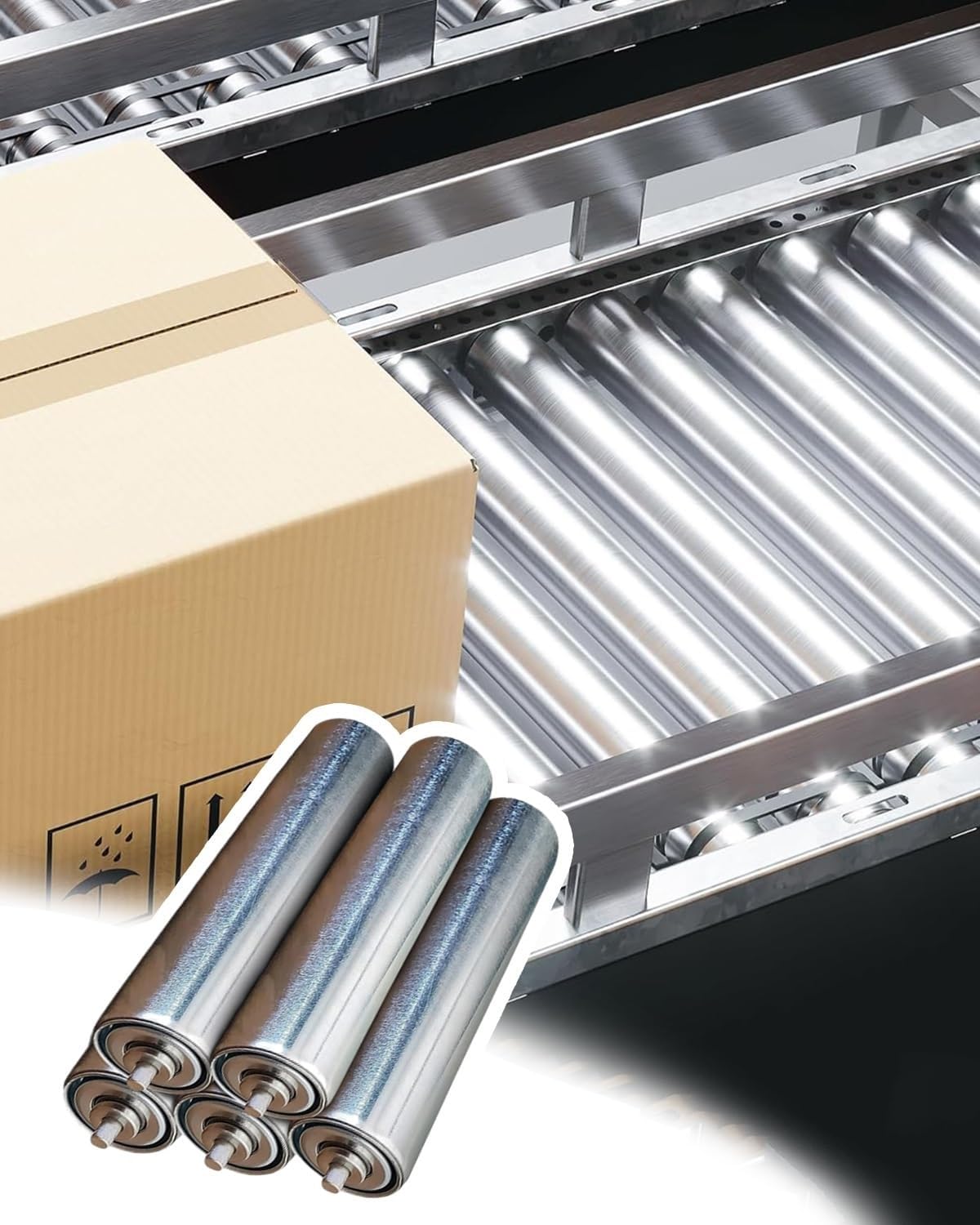 Stainless Steel Gravity Roller Conveyor Roller Replacement Part 5 Pack, 2.4" Diameter Spins Freely Conveyer Tube for Industrial Applications/Carpentry Setting(L 950MM(37.4in))