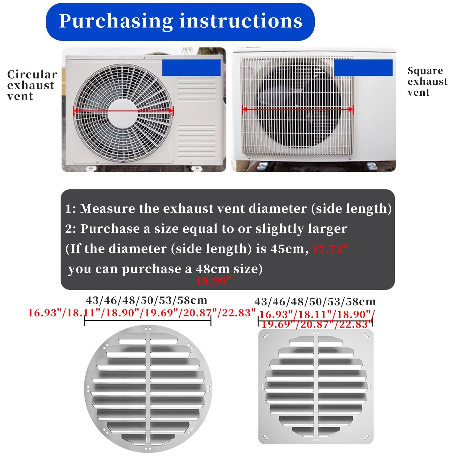 Copertura per unità CA esterna, deflettore guida vento in acciaio inox, deflettore rotondo da 46 cm per condizionatore d'aria, condensatore e compressore, scudo di dissipazione del calore, protezione