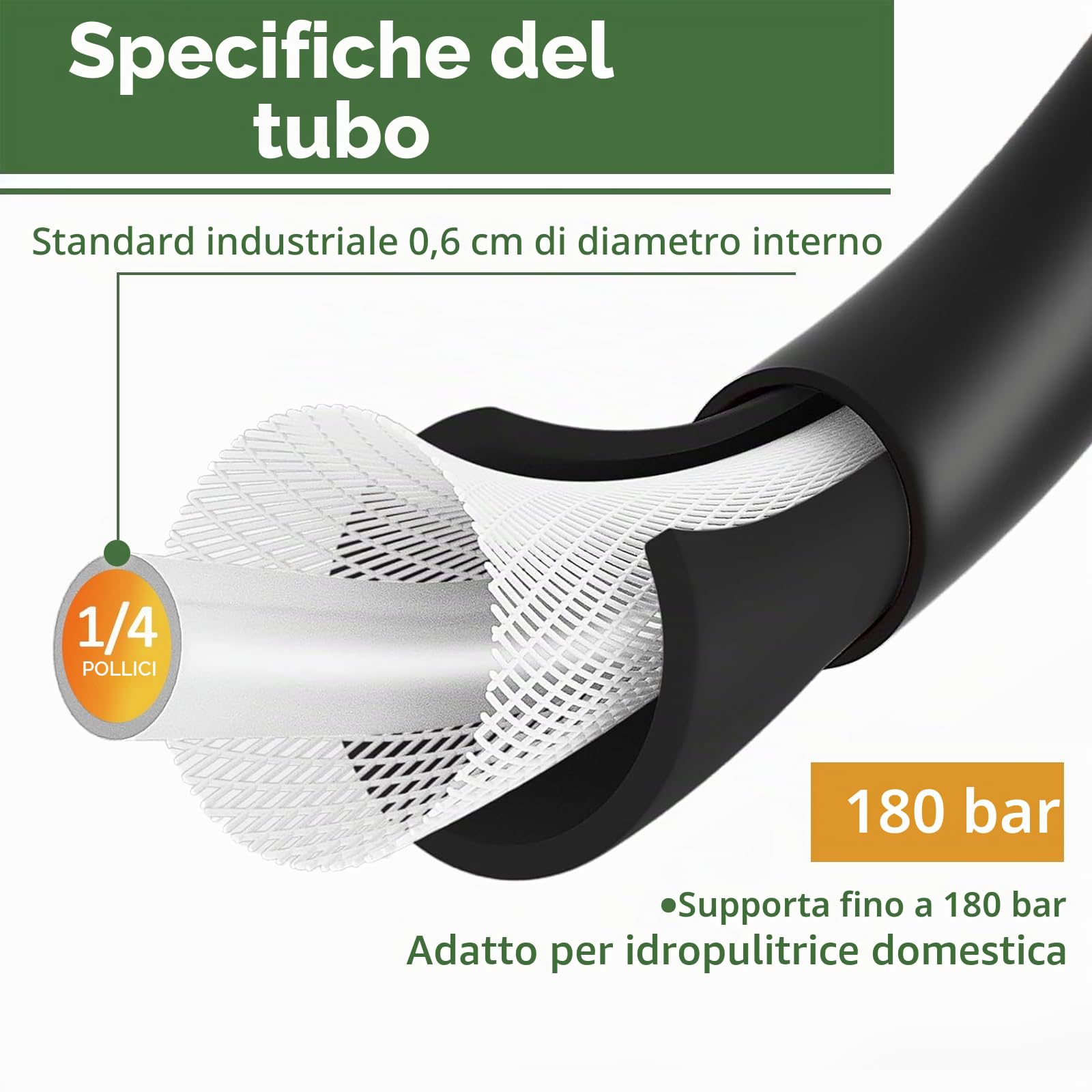 Bear Force - Tubo di ricambio ad alta pressione da 10 m x 180 bar, compatibile con il pulitore ad alta pressione Black & Decker PW1500 PW1700 / AR Blue Clean serie 200~500'