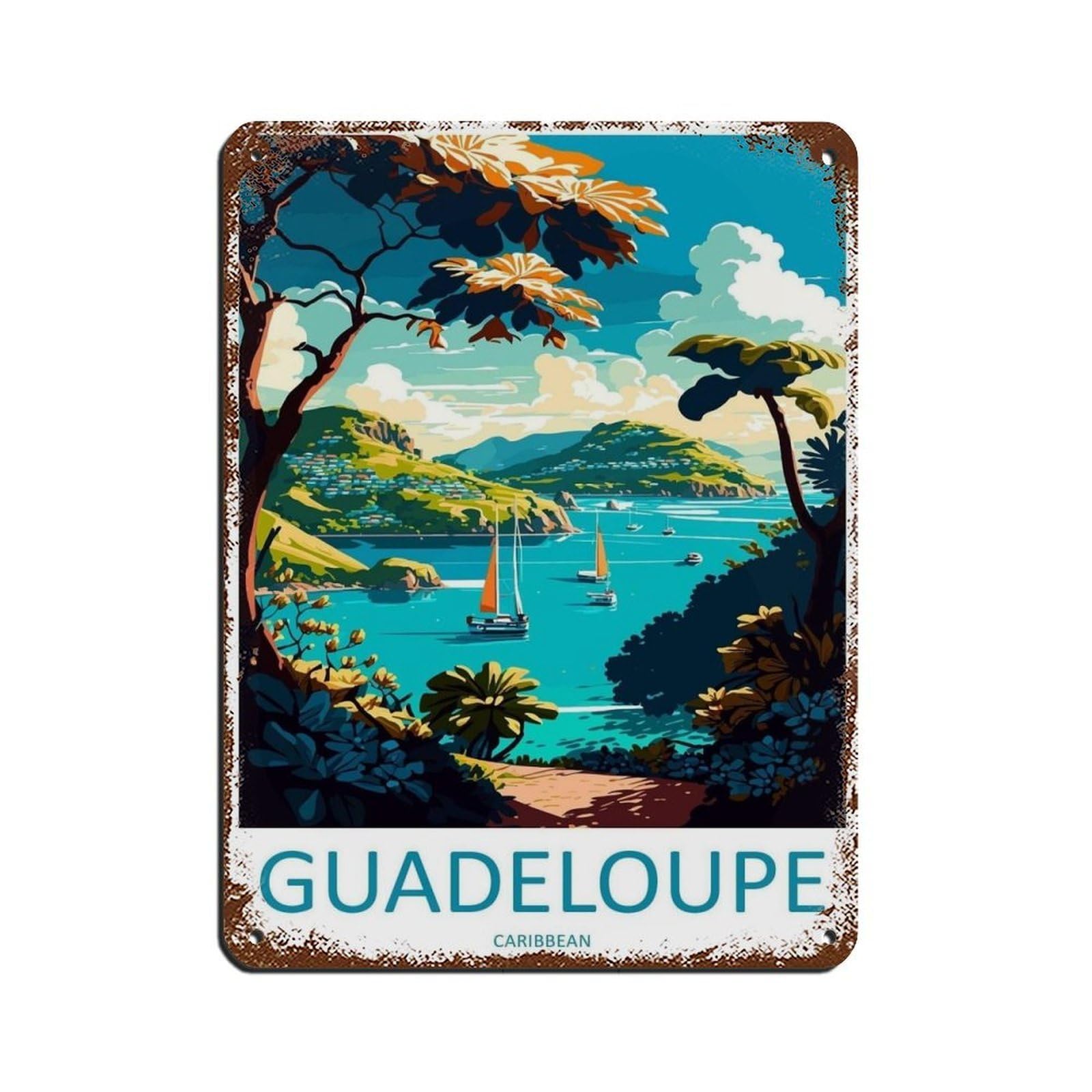Guadeloupe Travel Art Caribbean Travel(29) Retro Poster Metal Tin Sign Chic Art Retro Iron Painting Bar People Cave Cafe Family Garage Poster Wall Decoration 12x16inch(30x40cm)