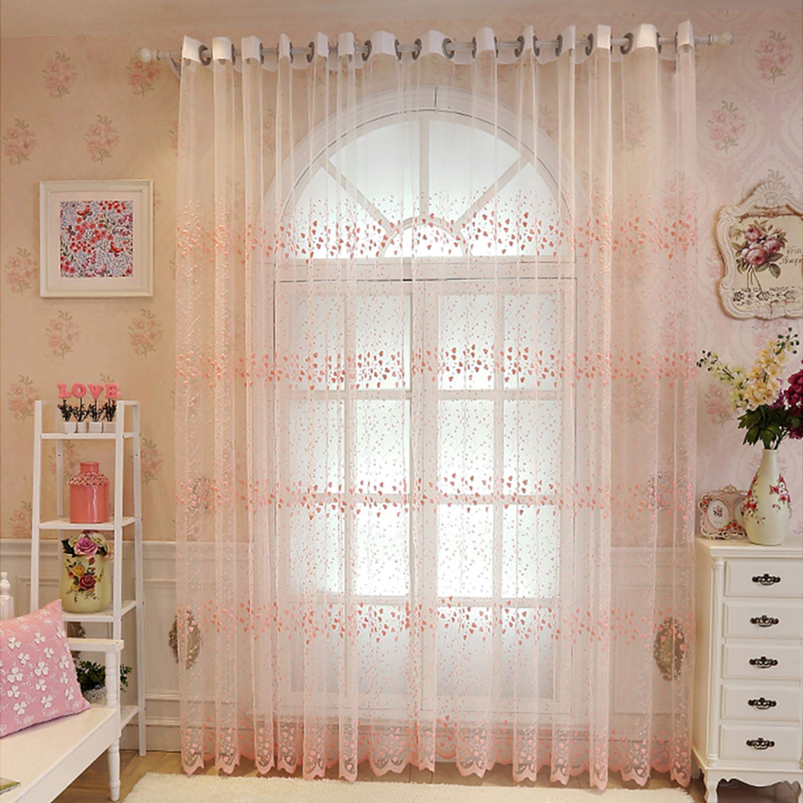 Brodé dentelle de fleurs rideaux haut de gamme rose 250x270cm style romantique unique