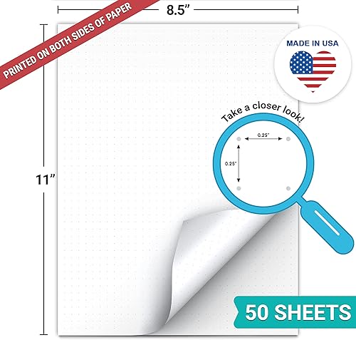 Miniatura 2 de 321Done Bloc de notas de papel de cuadrícula de puntos dúplex, cuadrícula de 0.25, 8.5 x 11, fabricado en los Estados Unidos, bloc de gráficos