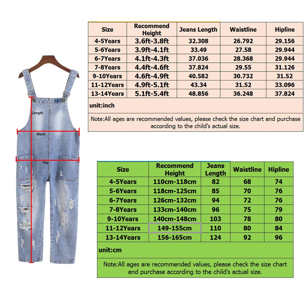 Yao 3-12Jahre Mädchen Jumpsuit & Strampler Big Kid Lätzchen Overalls Blau Verstellbare Gürtel Denim Farbe Veränderbare Paillettenhose