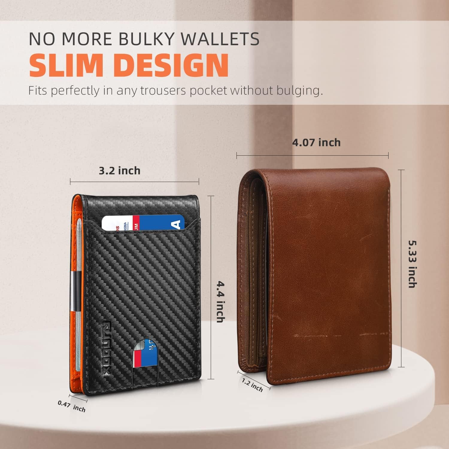 Runbox Slim Money Clip Mens Wallet 11 Slots Minimalist Bifold RFID Blocking Credit Card Holder Compact Modern Wallet for men with Gift Box, Carbon Black&Orange, medium