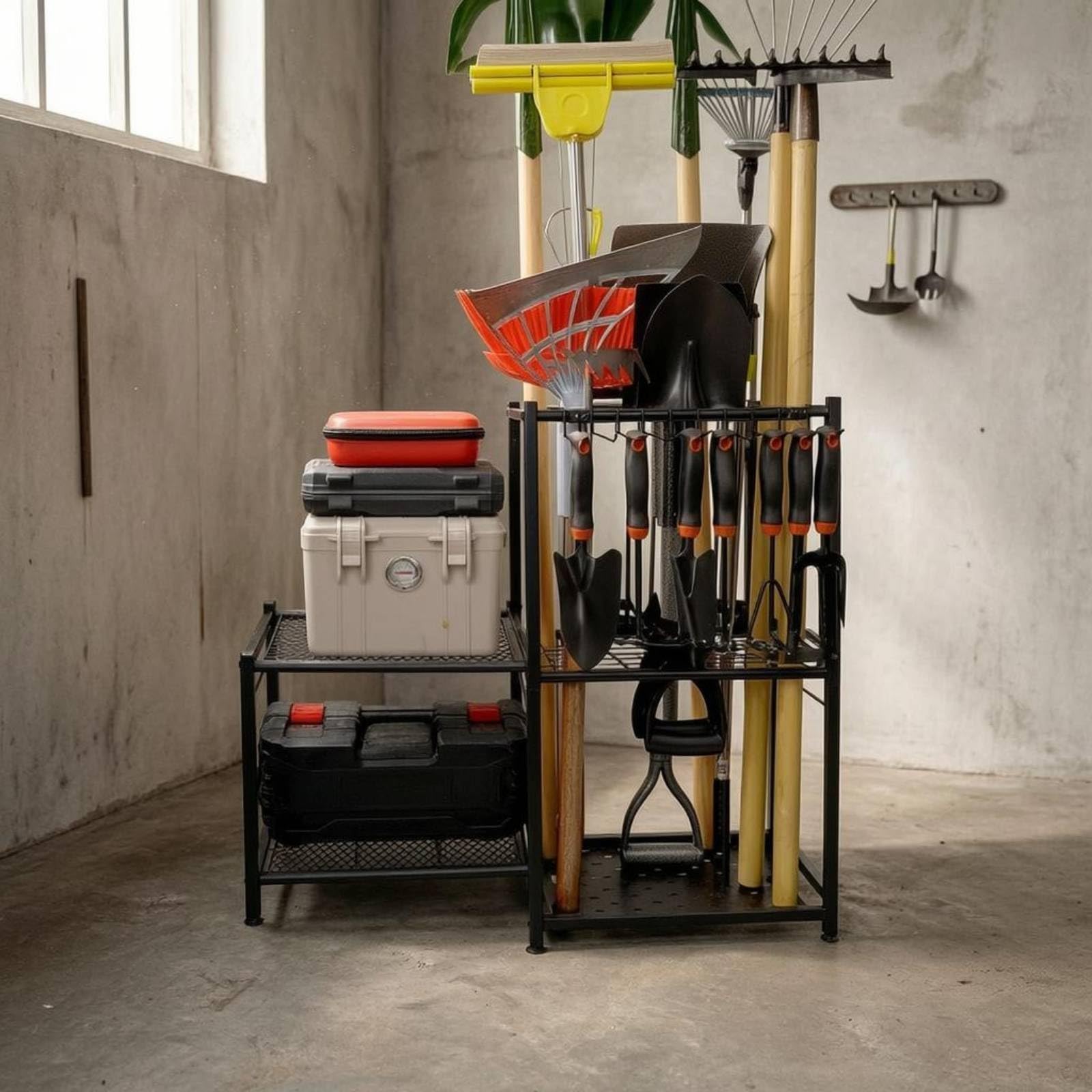 Organisateur D'outils Métallique Acier Range Outils Jardin Autoportant Rangement Extérieur pour Garage
