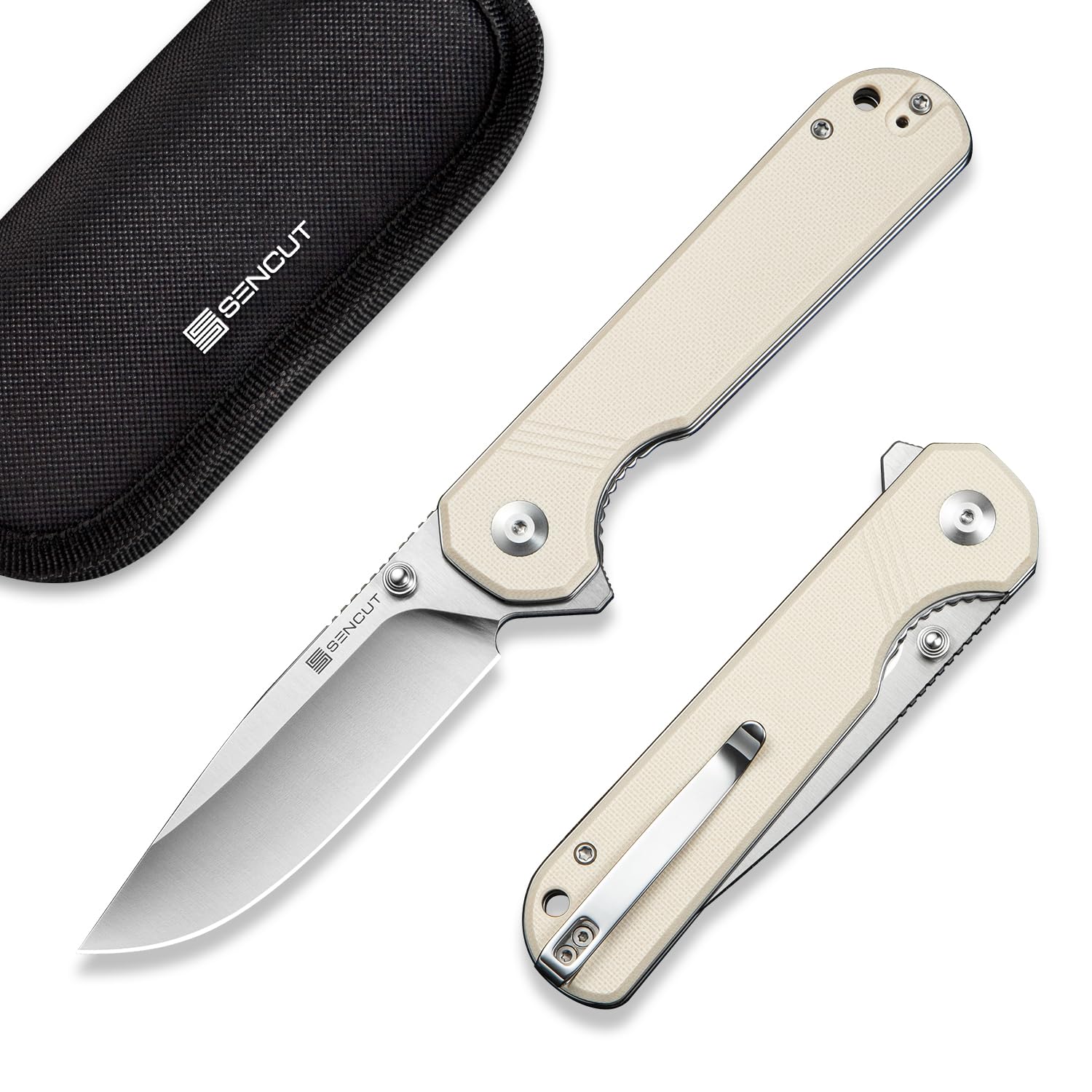 SENCUT Aetheris EDC Pocket Knife with |68" 9Cr18MoV Blade & G10 Handle for Camping Hiking - S24095-1 Ivory