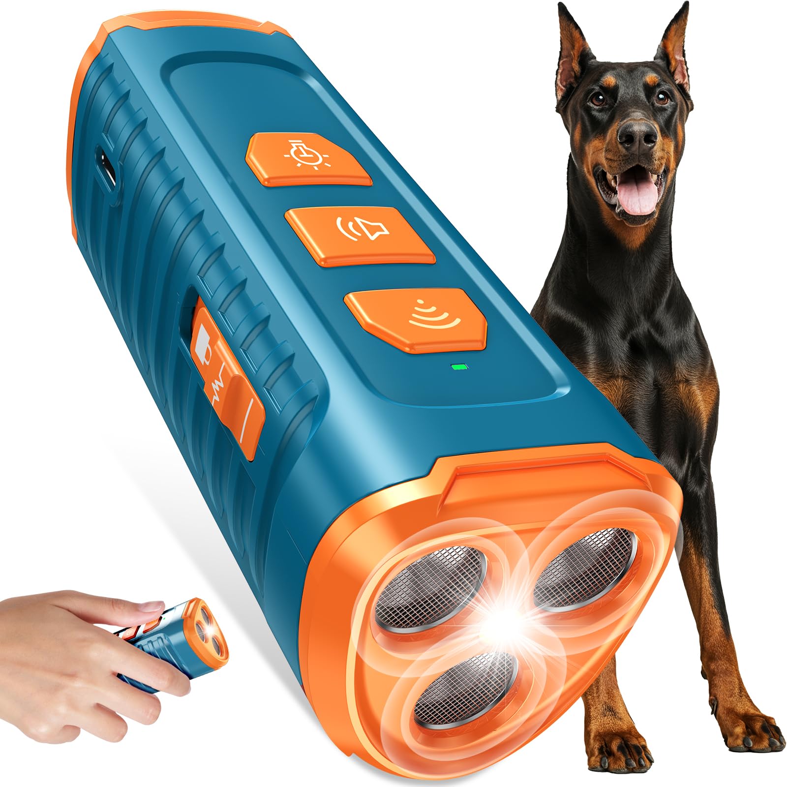 Cbersmg Dispositivo ultrasónico para evitar ladridos de perros vecinos, dispositivo antiladridos portátil para disuadir ladridos de perro, alcance de 50 pies, 5 modos, linterna y pitido seguro y