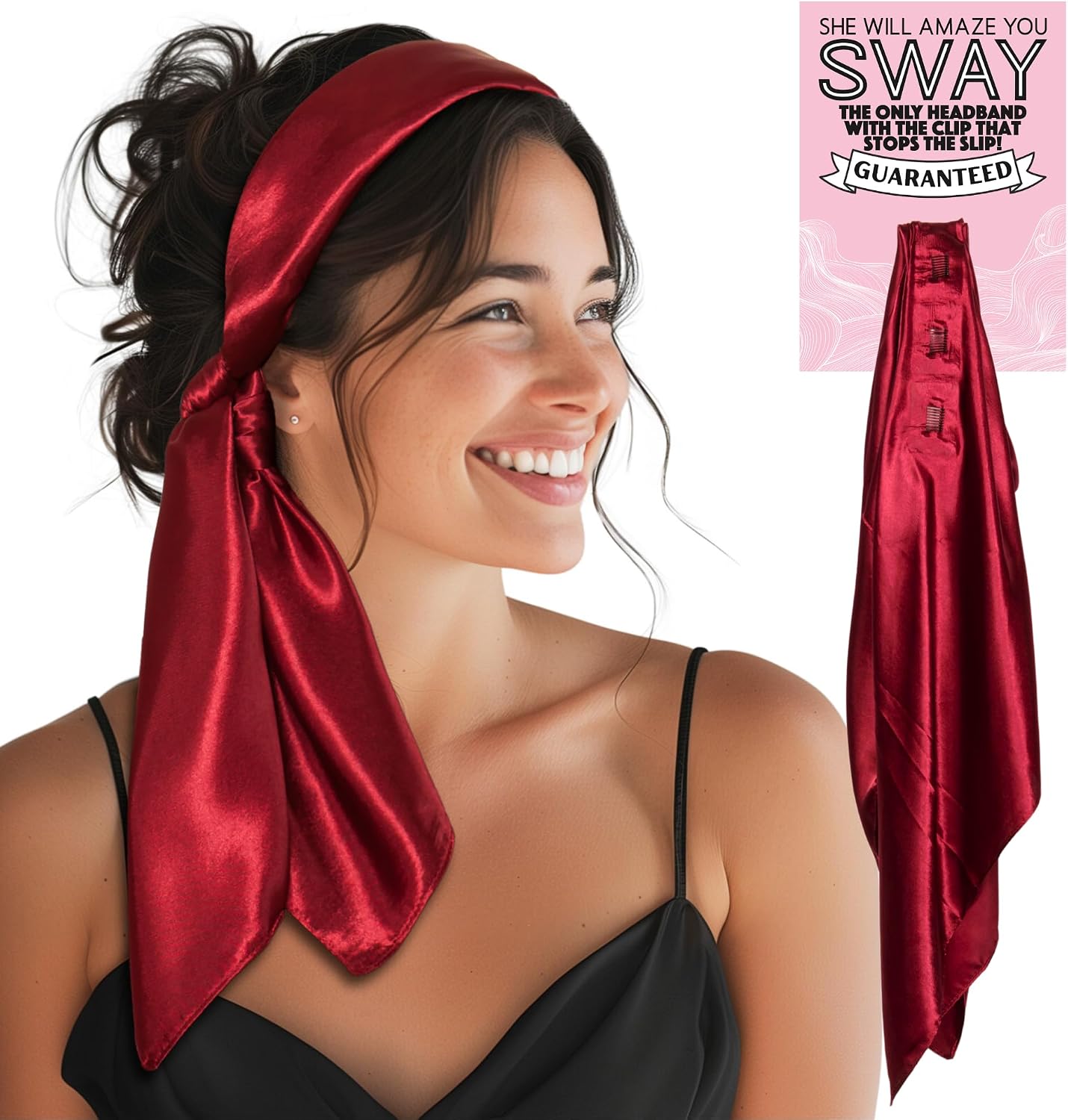 SWAY Large Satin Non-Slip Headband for Women – Luxury Satin, No Headaches, Stays Put All Day for Work or 20+ Cute Ways To Style, Wide, Boho, Knotted, Valentines Day
