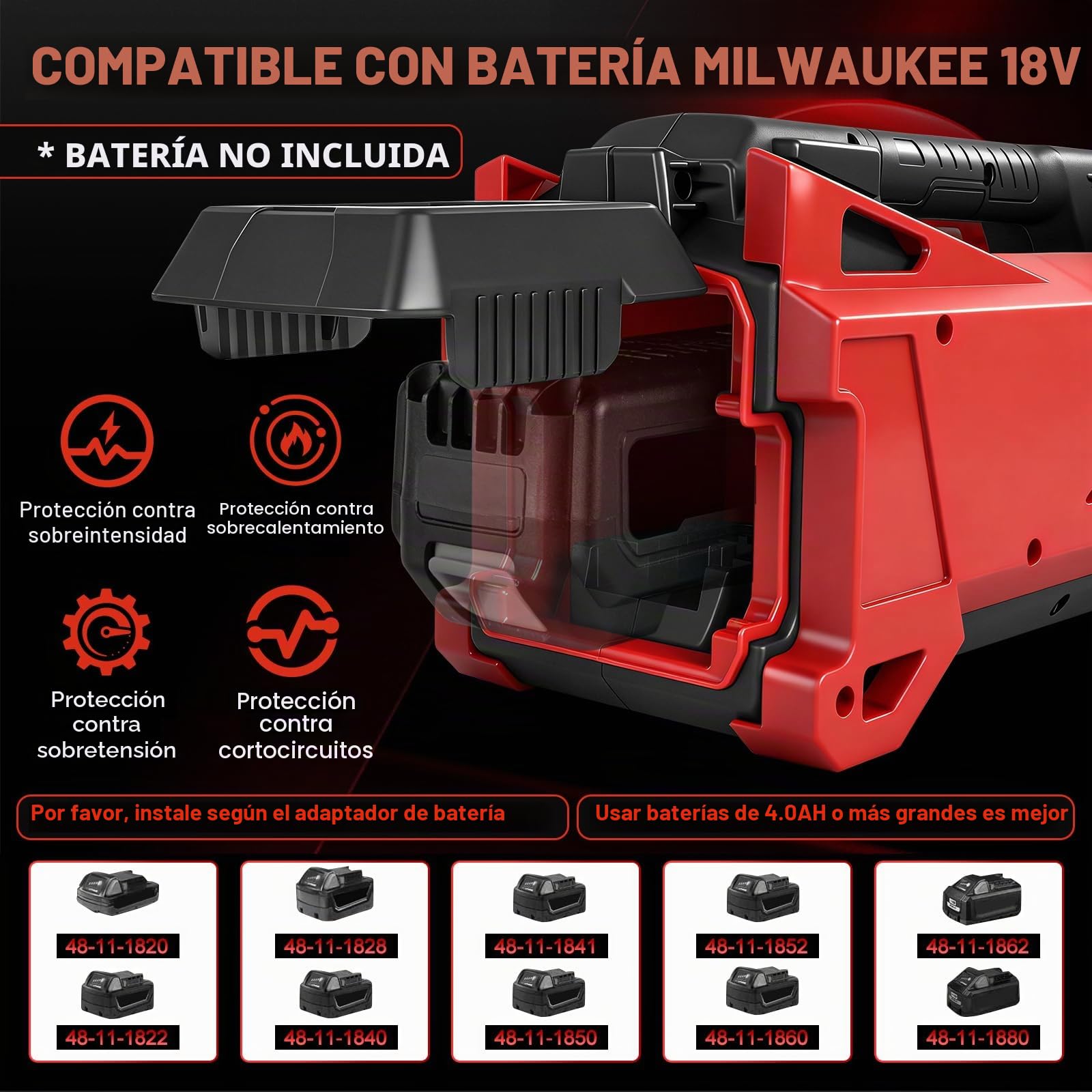 Bomba de agua compatible con batería Milwaukee de 18 V, bomba eléctrica inalámbrica portátil autocebante para casa, piscina, caravana, jardín, jacuzzi, acuario (sin batería)