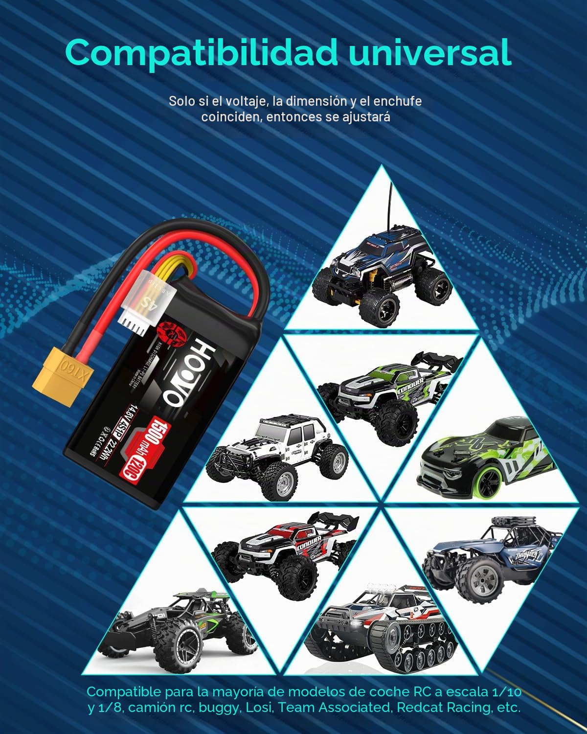HOOVO 4S Lipo RC - Batería de polímero de litio (14,8 V, 120 C, 1500 mAh, con conector XT60, para cuadricóptero FPV Danaus Vortex FLIP FPV 250S Mini Drone (2 paquetes)