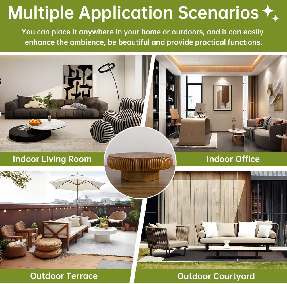 Brown Round Coffee Table for Living Room Round Fluted Drum Coffee Table Modern Fluted Coffee Tables for Living Room (Brown, 39.3 inch)