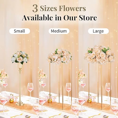 Miniatura 7 de NUPTIO Ramo de arreglo de bolas de flores - 2 piezas de 15.7 pulgadas de diámetro, bolas de rosas falsas color champán para centros de mesa mesas -