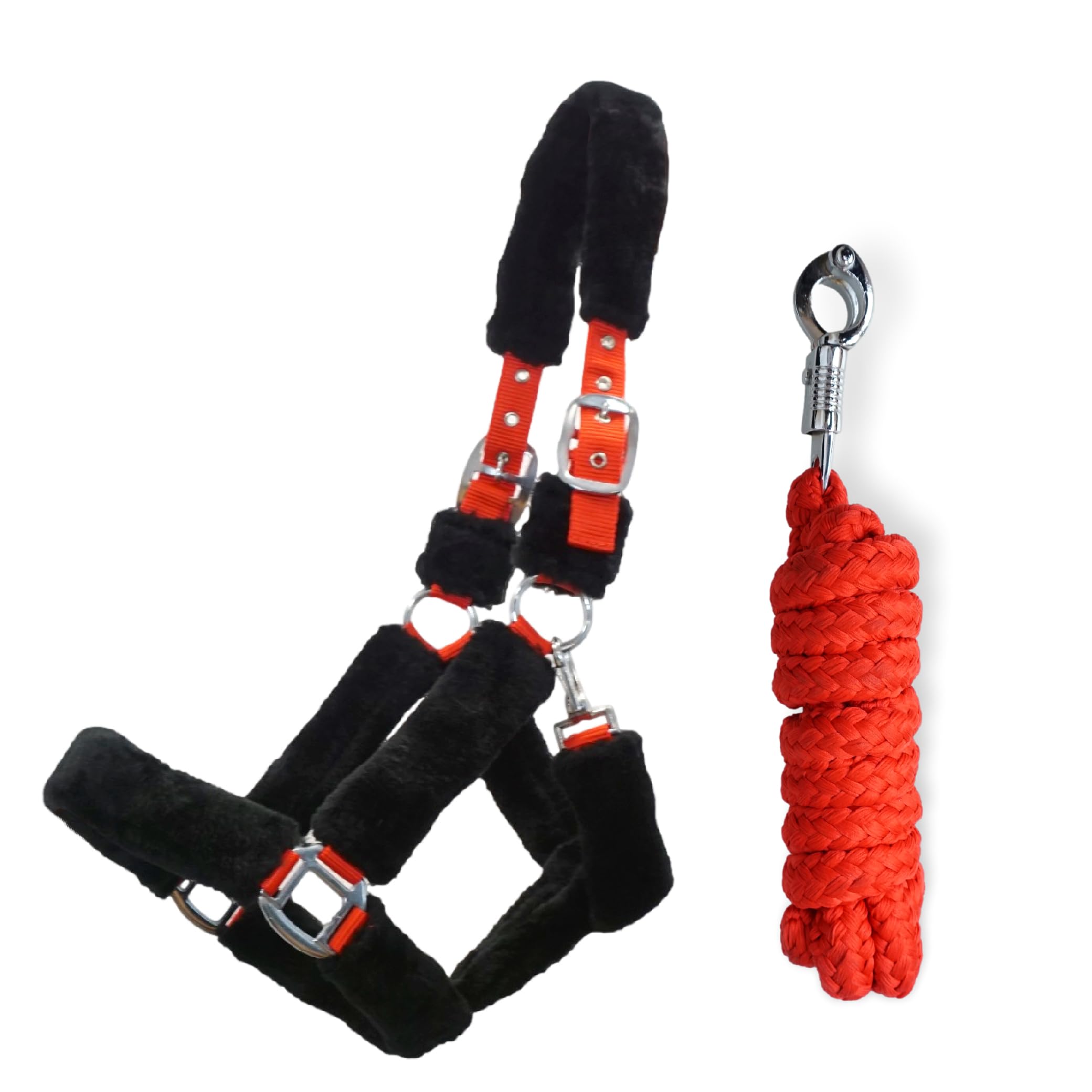 Pferdelinis Horse Halter and Knitted Fur Halter with Lead Rope Horse Panic Hook Halter Pony, Cob, Warmblood, Cold-blood (Clob)