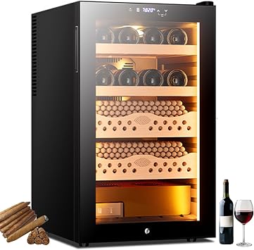 Electric Cigar Cabinet, 70L Capacity for 400 Cigars, Cedar Wood Shelf, Temperature & Humidity Control, Smart Touch Panel, LED Light, Ideal for Commercial or Household Use