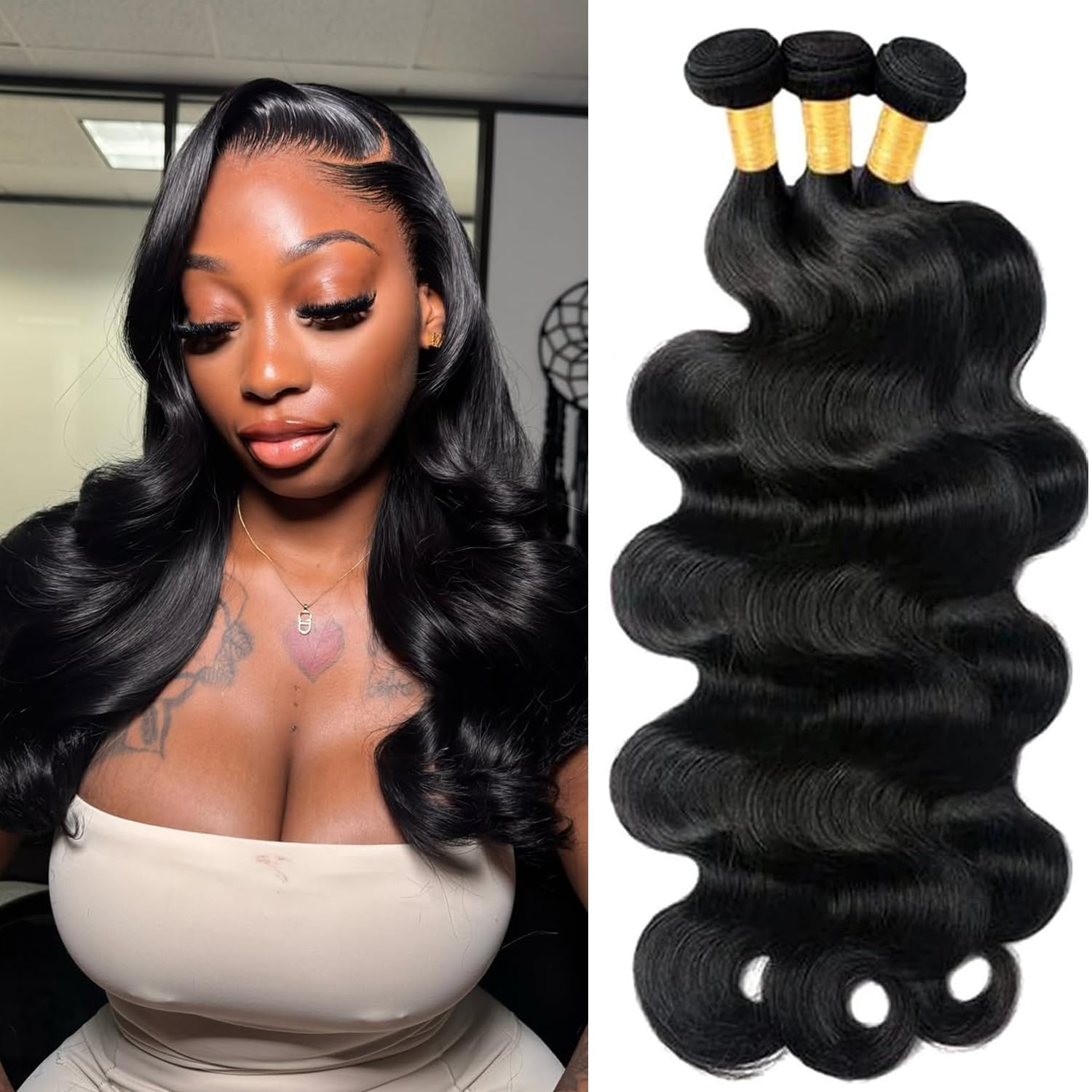 Human Hair Bundles 12 12 14 14 Inch Body Wave Bundles Human Hair 100% Unprocessed Brazilian Virgin Body Wave 3 Bundles Human Hair Extensions for Black