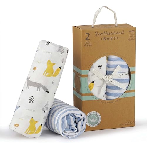 Miniatura 4 de Featherhead Paquete de 2 sábanas bajeras para cuna, 100% algodón, 52 x 28 x 9 pulgadas, para colchón estándar de cuna y niño pequeño (zorros azules