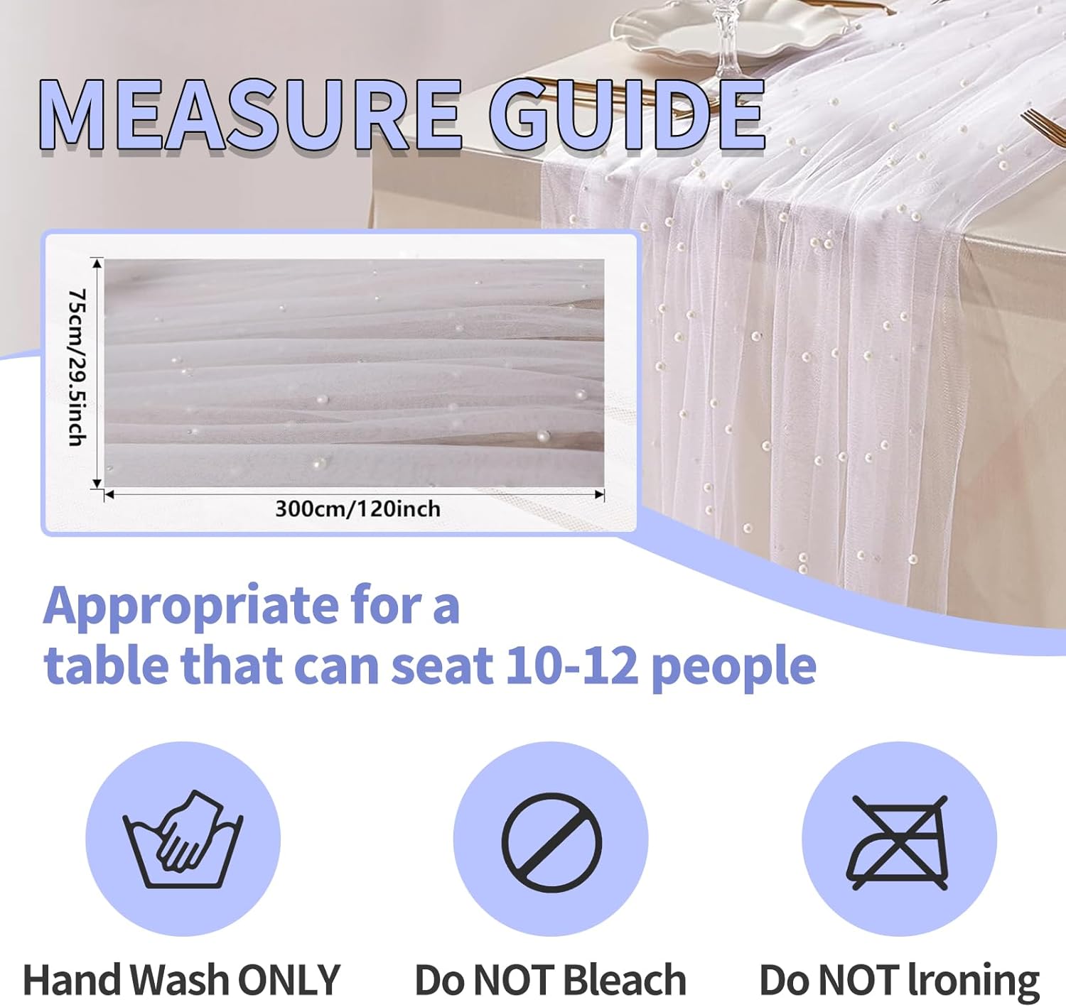 VOXIN Set of 6 Pearl Table Runner,10ft Pearl Table Cloth, 29.5x120 Inch Tulle Chiffon Fabric for Wedding Decor, Birthday Party Dining Table Cover (White) 1