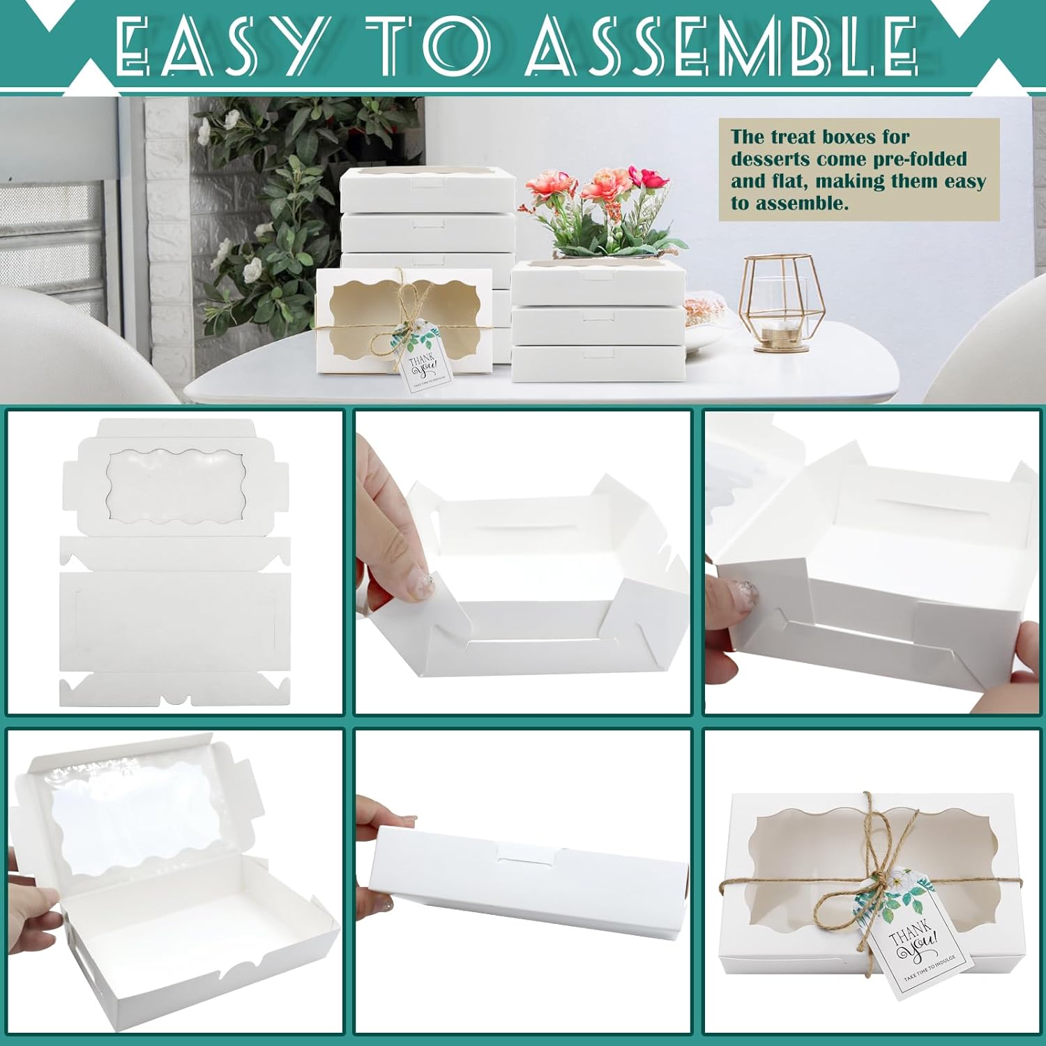 Cookie Boxes with Clear Window, 3/½ Inch Small White Kraft Candy Boxes