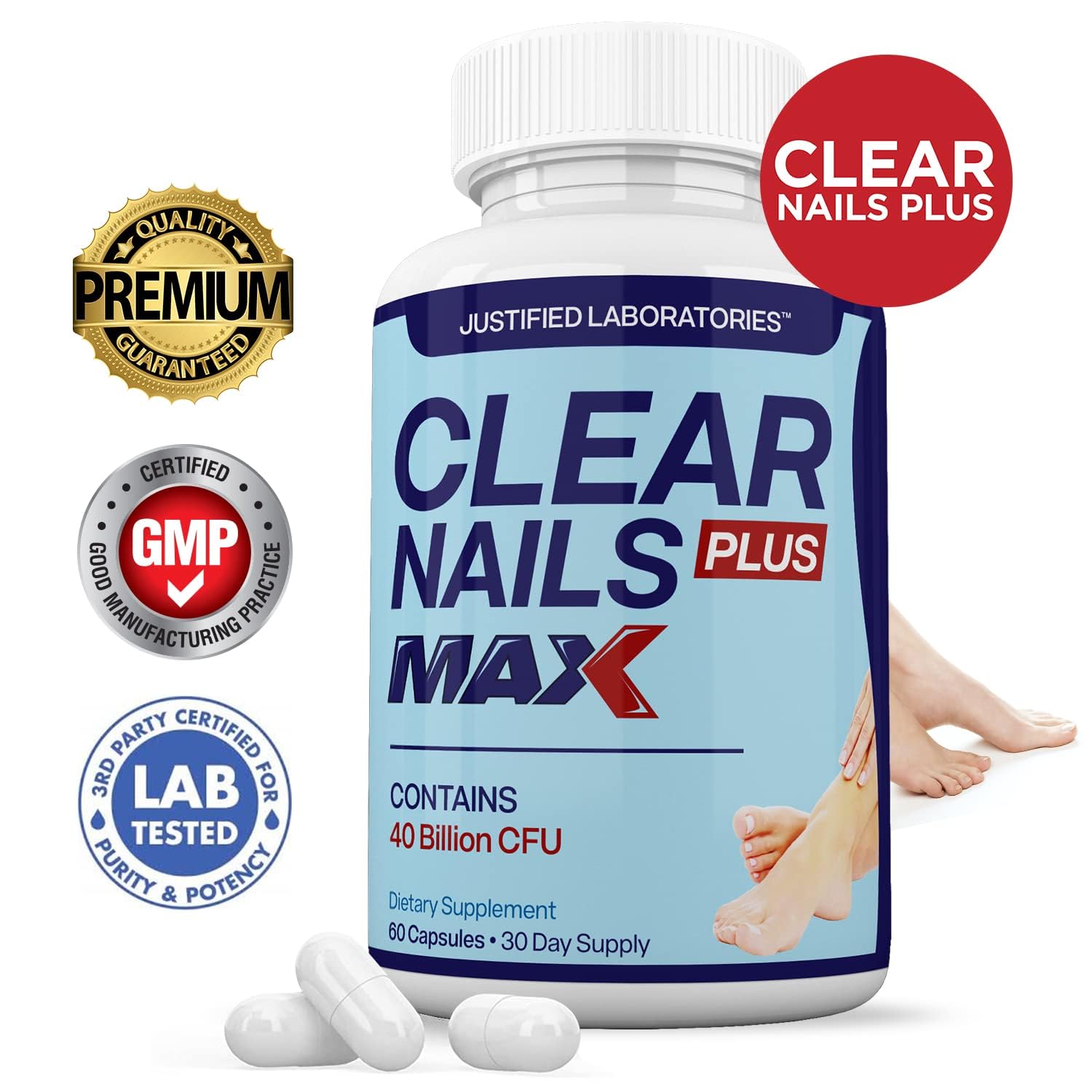 Justified Laboratories (3 Pack) Clear Nails Plus Max Pills 40 Billion CFU Probiotic 60 Capsules