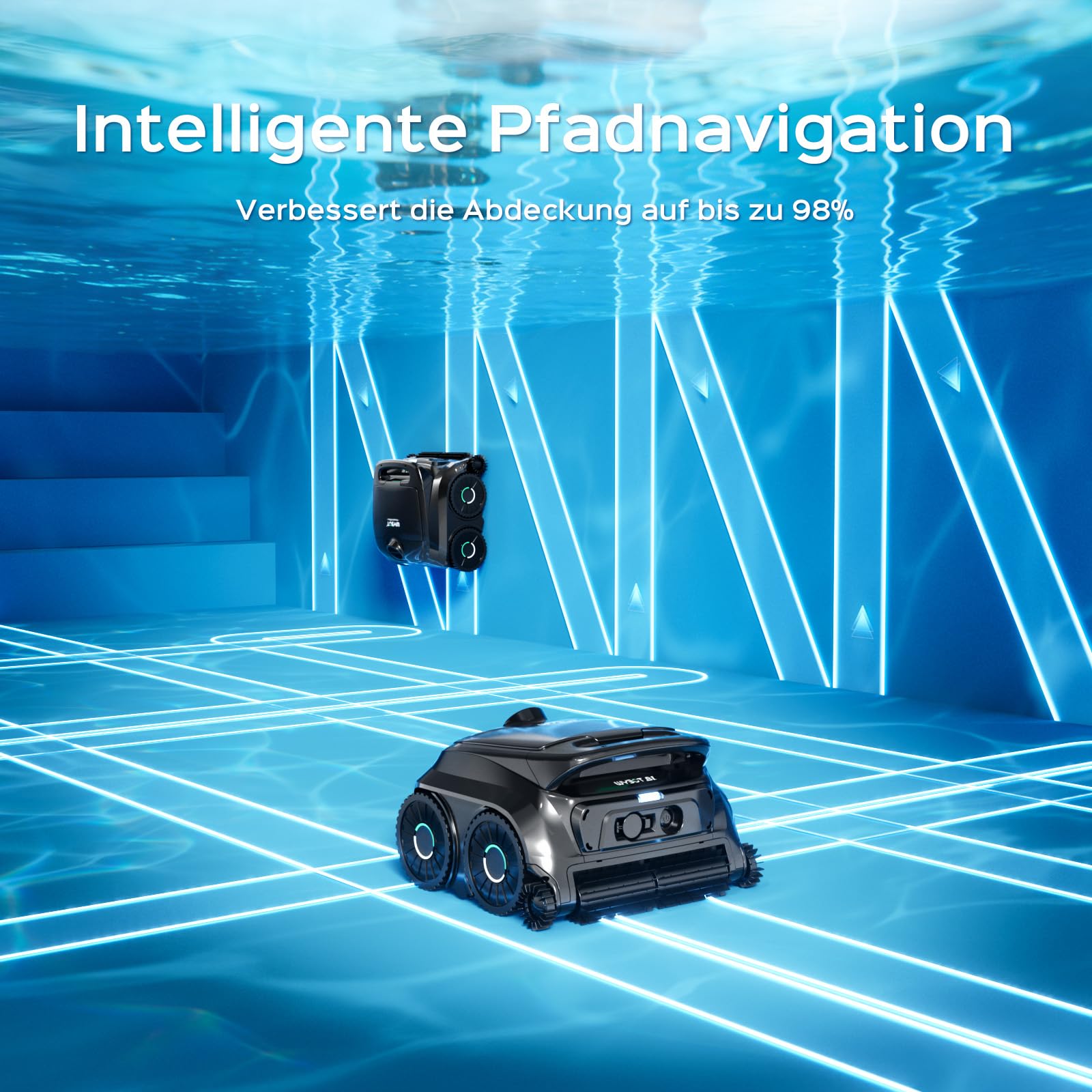 (2026 Neu) WYBOT B1 Poolroboter Akku Für Wand Und Boden, Kabelloser Poolroboter Mit 120 Min Laufzeit, App-Steuerung, Zwei Seitenbürsten, Leichter Intelligenter, Für Inground- Und Aufstellpools Schwarz