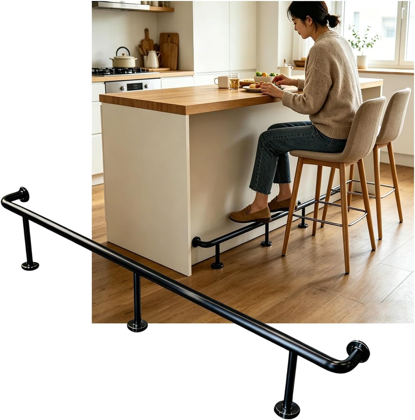 Hgouhk Black Bar Foot Rail Kit Wall Mounted Bar Foot Rail，Stainless Steel Rail Kit For Indoor & Outdoor Counter，3.28~16.4Ft(Schwarz,3.5M/11.48Ft)