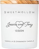 SweetHollow Personalized Wedding Candle - Custom Couple Names & Date, Vanilla Cinnamon Scent, Eco-Friendly Coconut Wax, 35-Hour Burn