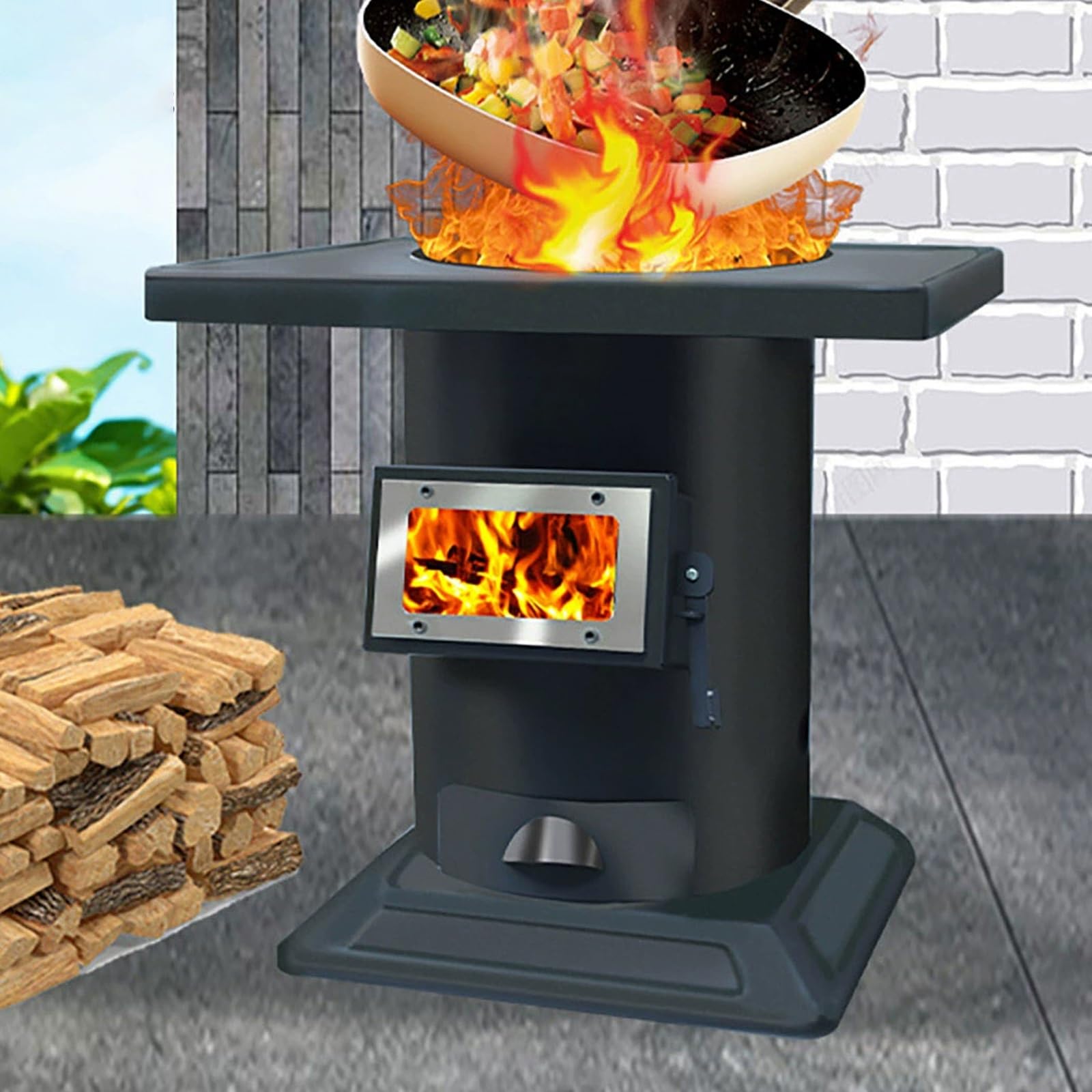 Stufa A Pellet, Cucina Economica A Legna Con Valvola Di Tenuta Della Fiamma E Forno For Cucinare, Bollire L'Acqua, Mantenere Il Cibo Caldo