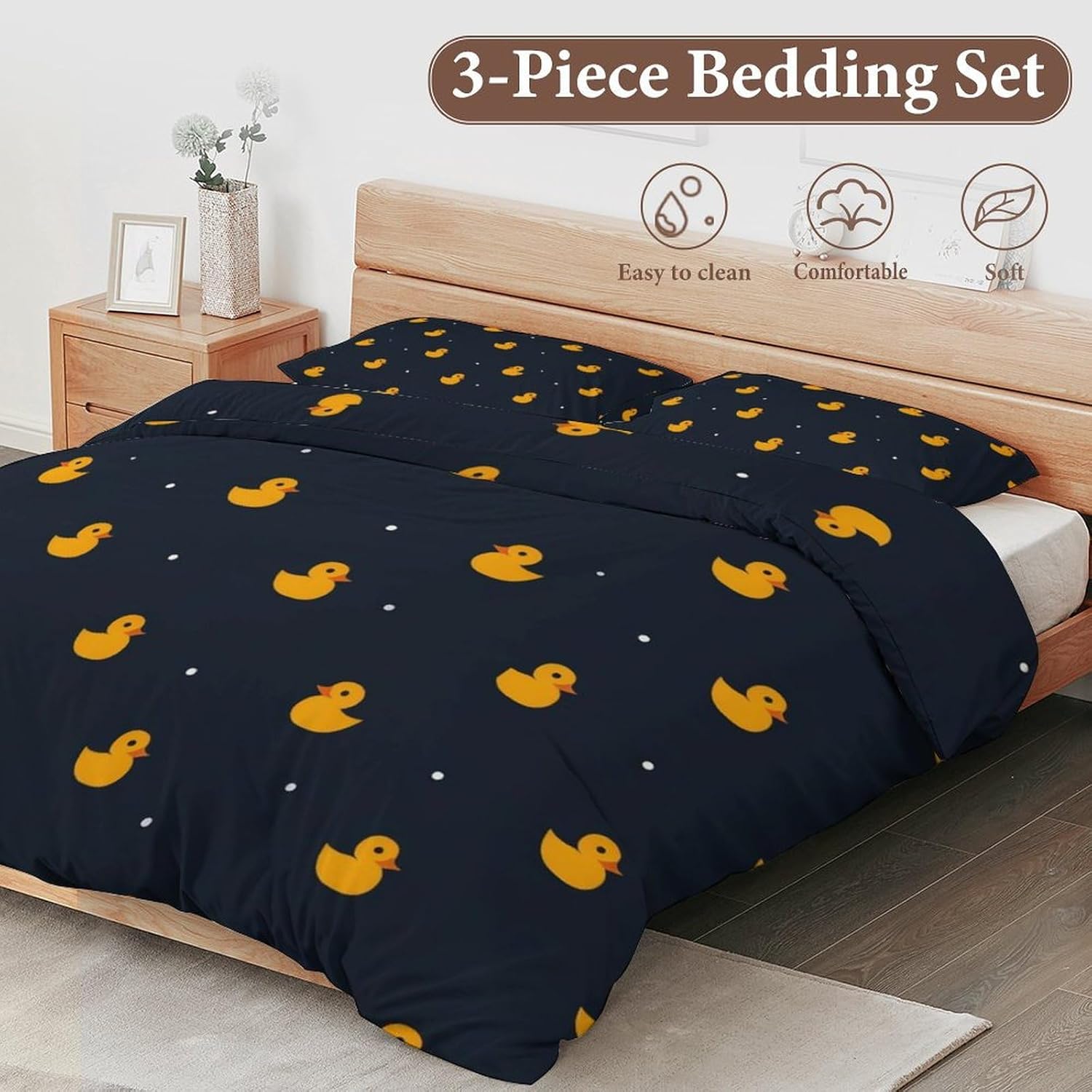 Delerain Comforter Set Queen Size, Yellow Rubber Duck 3-Piece Bedding Set for Women Men Modern Soft Microfiber Bedroom Set Room Decor, 1 Comforter + 2 Pillowcases