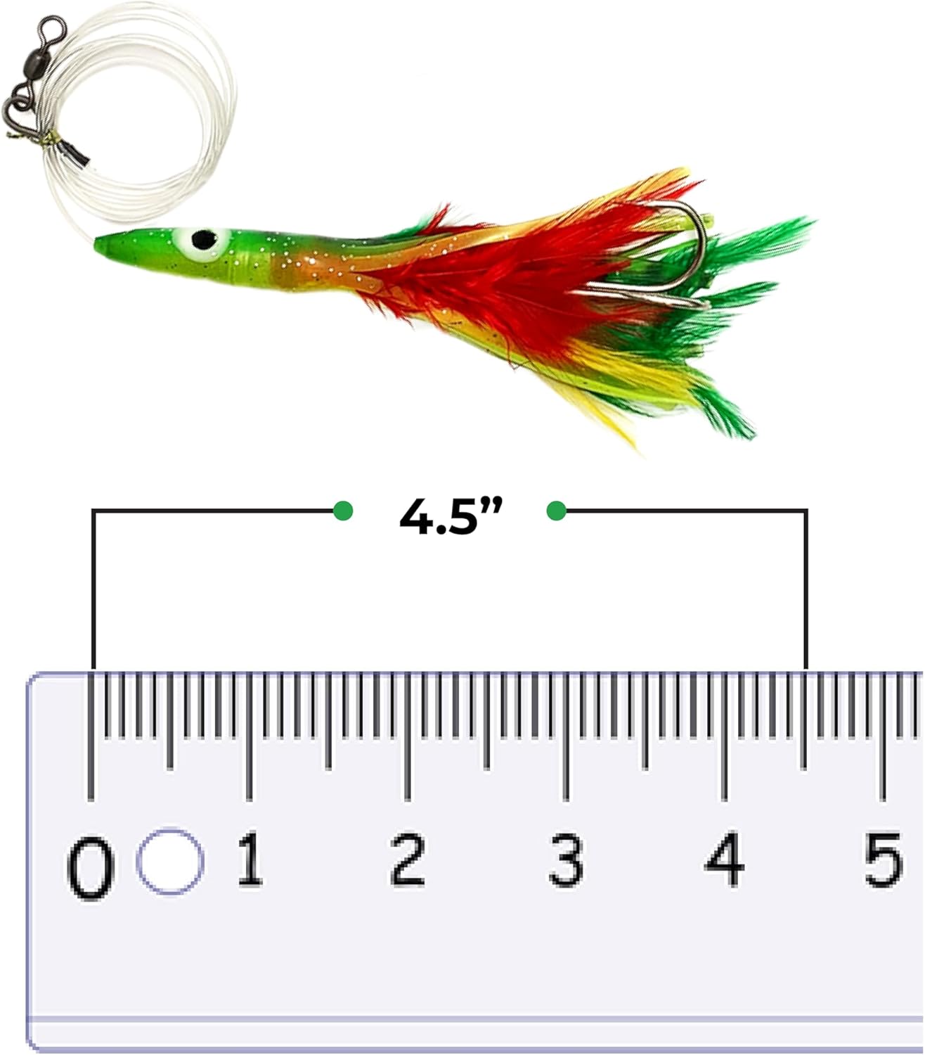 4.5" Tuna Clone Feather Rigs, Saltwater Trolling Lures, 6 Pcs Mexican Flag Color Rigged, for Offshore Deep Sea Fishing, Ideal for Albacore, Tuna, Wahoo & Mahi-Mahi