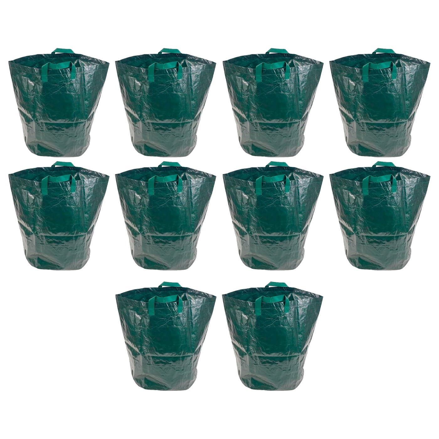 Tradineur - Confezione da 10 sacchetti/sacchi da giardino in plastica, ideale per risparmiare spazio nel tuo giardino, capacità 120 l, Ø 45 x 75 cm, colore verde