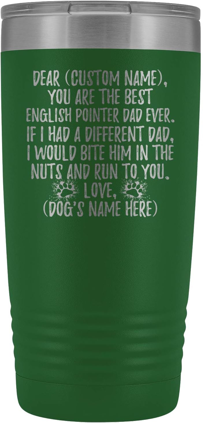Personalized English Pointer Dad Tumbler, Pointer Daddys, English Pointer Owner, Pointer Dog Mens, English Pointer Dad Present (30 oz, Pewter)