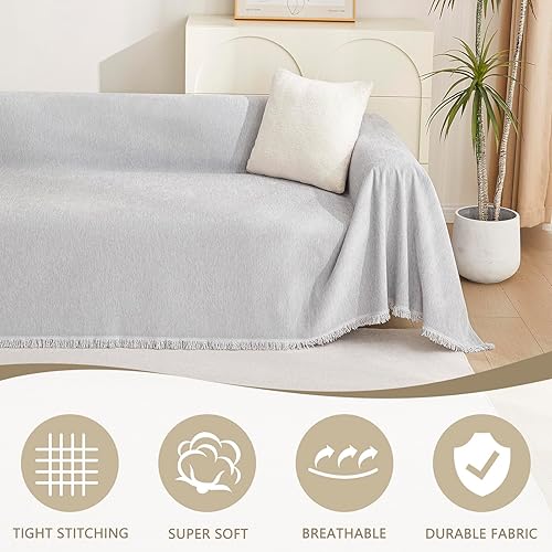 Miniatura 2 de MYSKY HOME - Funda de sofá para perros, lavable, estilo bohemio, con borlas gruesas, duraderas e impermeables, 71 x 118 pulgadas, color gris claro