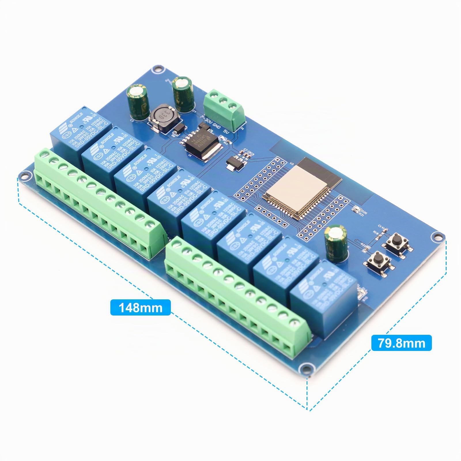 ESP Module relais 8 canaux – WiFi Bluetooth BLE avec carte de développement ESP, alimentation DC5-30 V pour Arduino IDE (LC Relay-ESP-8R-D5)