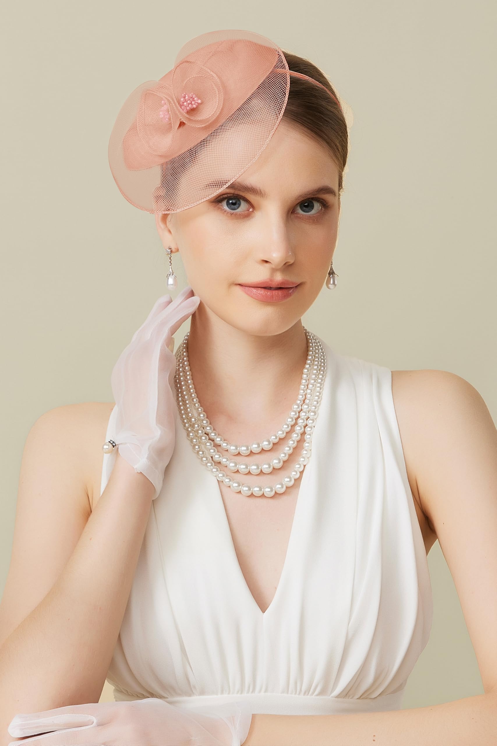 BABEYOND Tocado para mujer, elegante gorro con diadema de flores de malla y clip para el pelo para bodas, día de carrera de damas, fiesta de cóctel