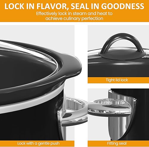 Miniatura 9 de HEYNEMO Olla de cocción lenta de 4 cuartos de galón, pequeña olla de cocción lenta con 3 ajustes de cocción, olla de cerámica apta para