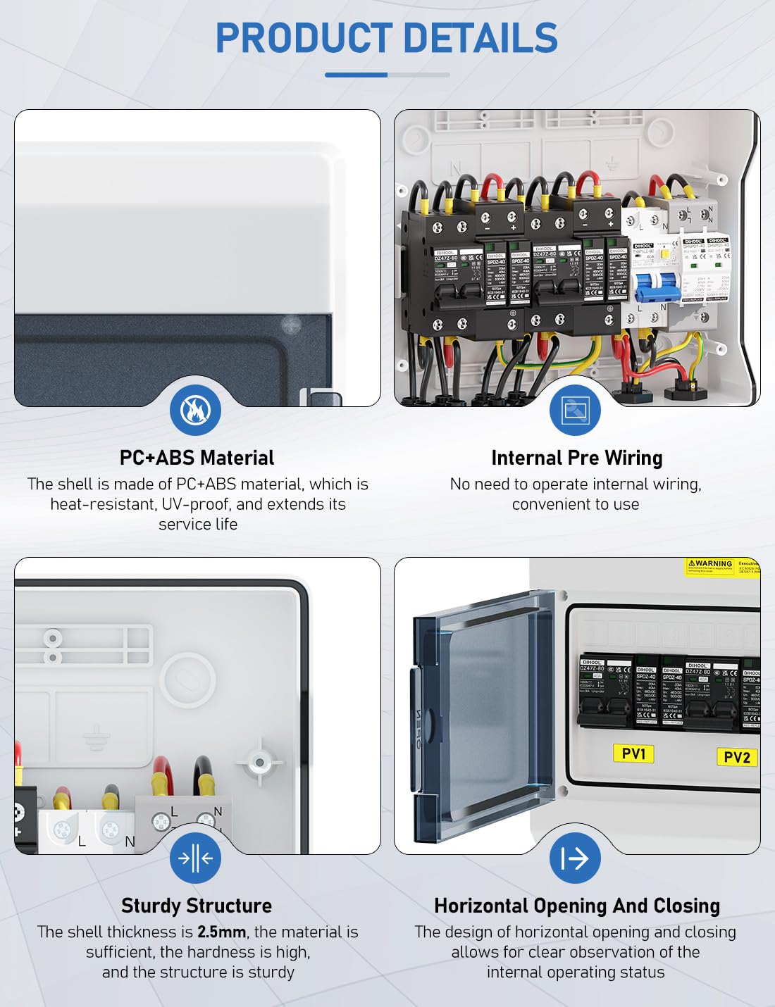 DIHOOL 1000V 25A 2x500W DC Disconnect Switch with Surge Protection for 2-String Solar PV System - Image 3