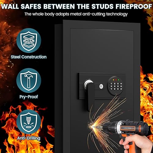 Miniatura 2 de Cajas fuertes de pared resistentes al fuego de 25.6 pulgadas entre los pernos de 16 pulgadas caja fuerte oculta resistente con teclado digital, 2